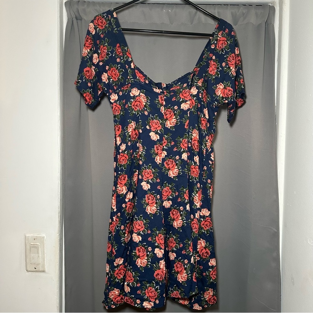 Angie Navy Dress with Pink Floral Design Sz Large - Picture 10 of 12